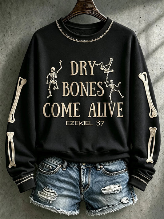 Black Ezekiel 37 scripture Christian long-sleeve sweatshirt with bone sleeve print