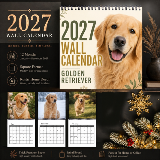 🐶 2027 Golden Retriever Wall Calendar – 12 Months of Heartwarming Golden Moments