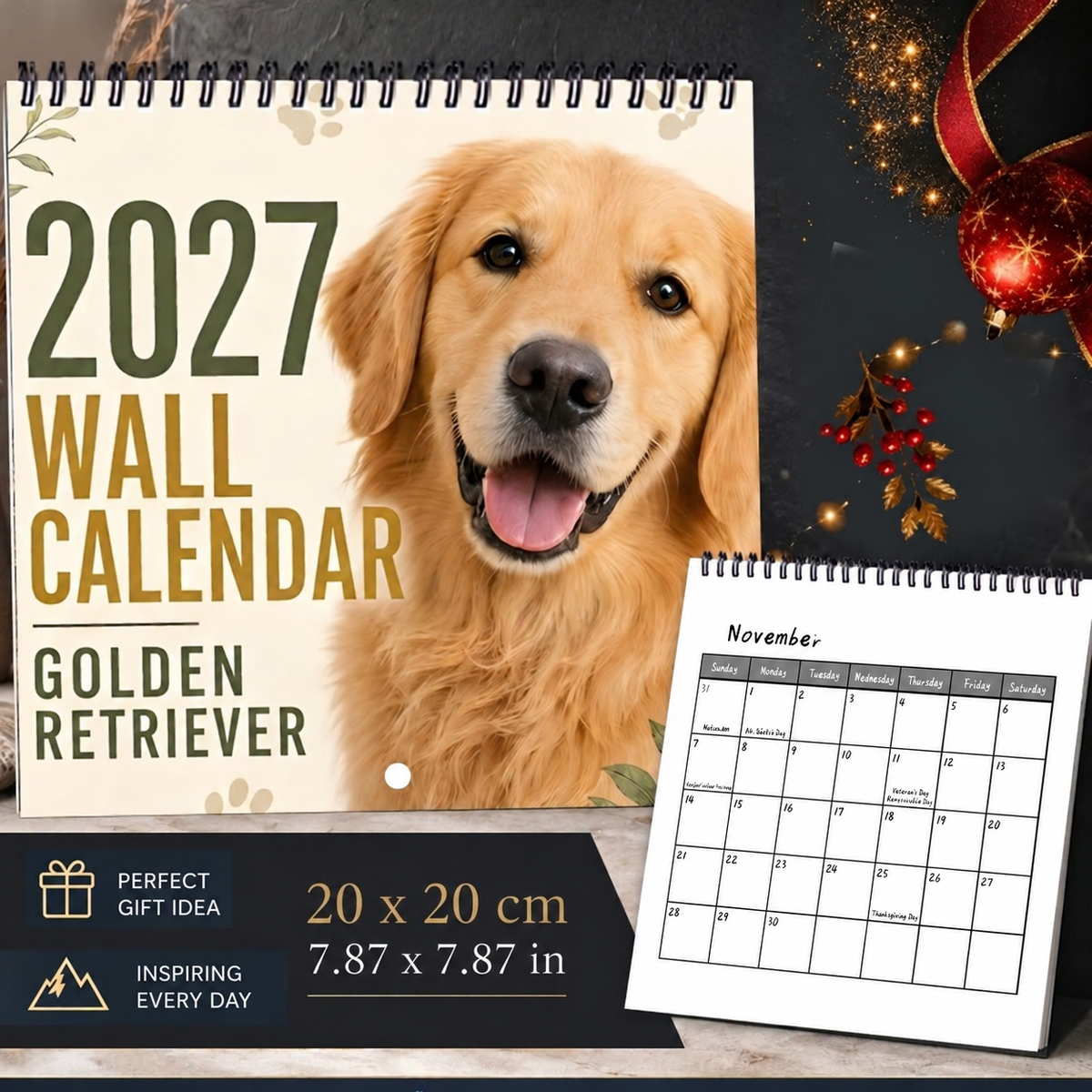 🐶 2027 Golden Retriever Wall Calendar – 12 Months of Heartwarming Golden Moments