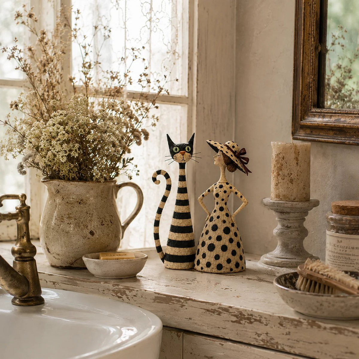 👑 Vintage Cat & Lady Sculptures 🐈
