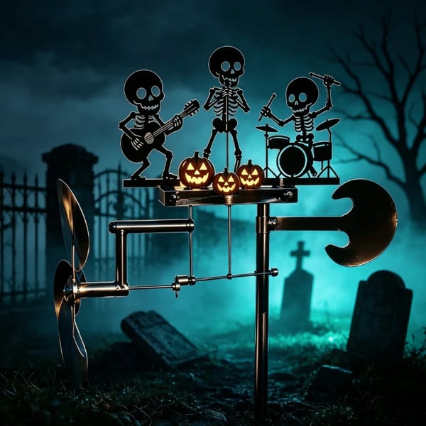 🔥HOT SALE 49% OFF💀🎃Halloween Skeleton Metal Drummer Kinetic Wind Spinner