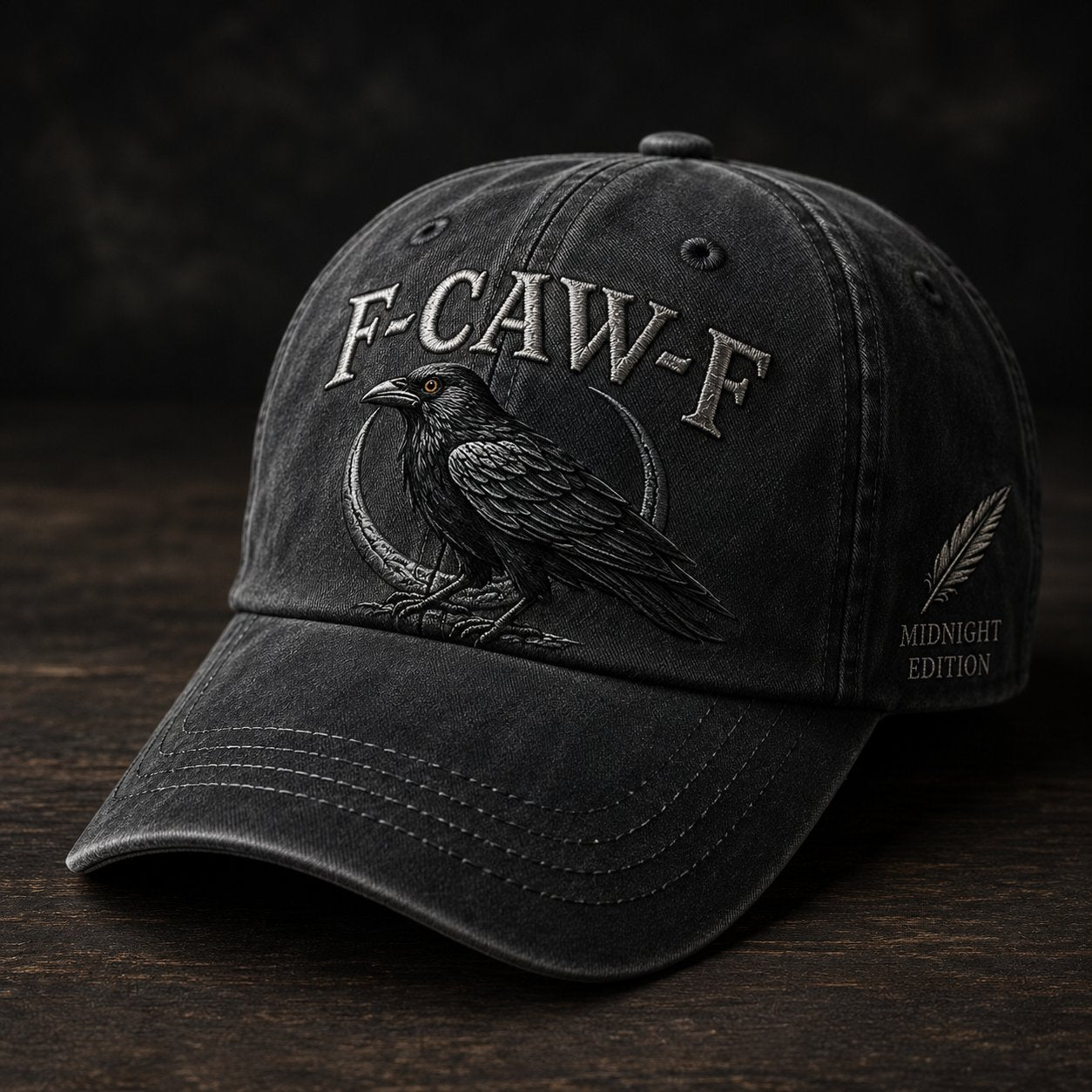 🐦⬛F-CAW-F Midnight Edition Raven Cap – Vintage Washed Embroidered Crow Hat