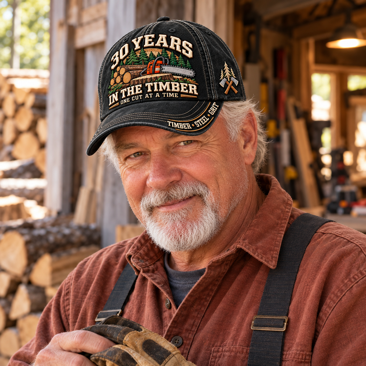 🌲 30 Years One Cut At A Time Logger Milestone Baseball Cap – Customizable Years