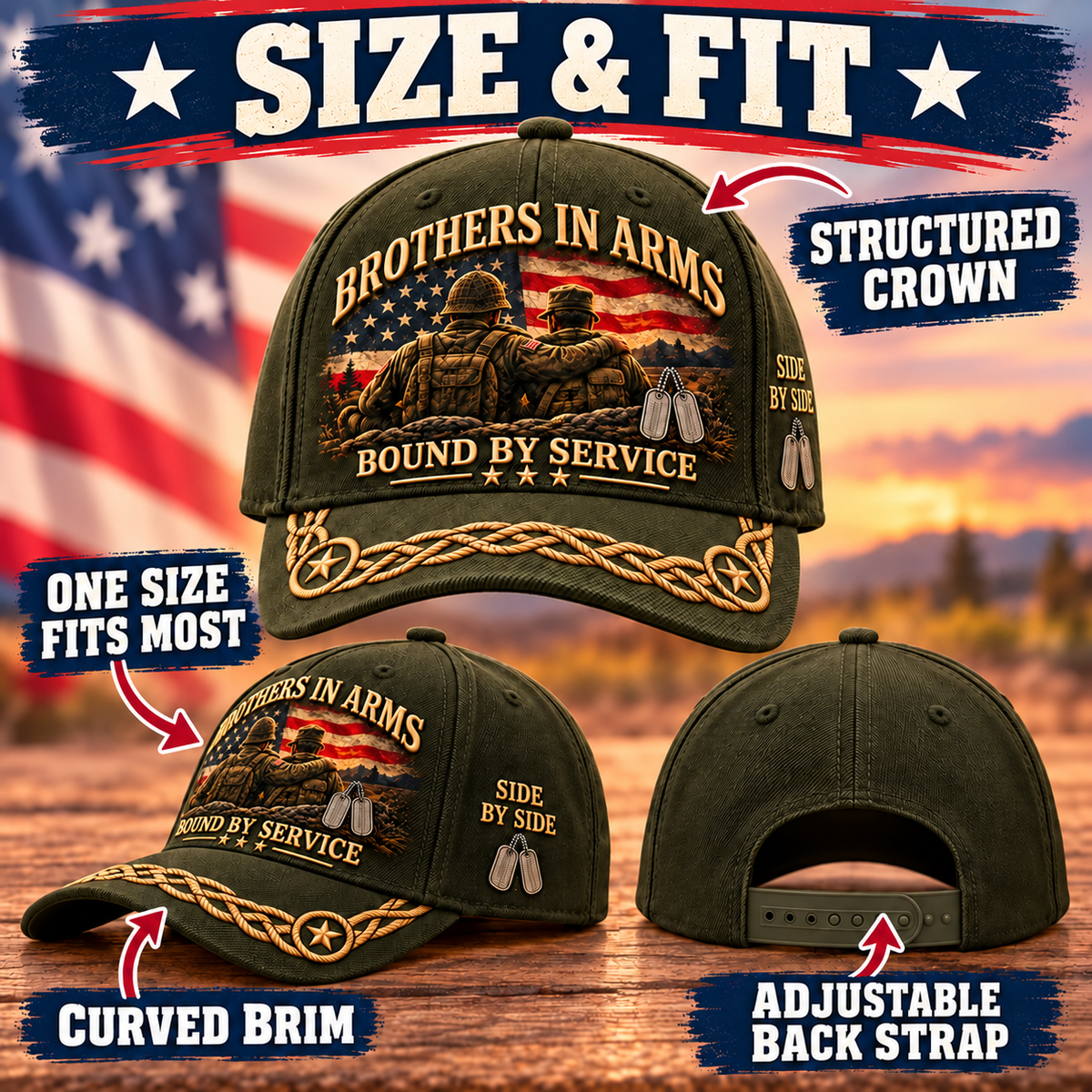 🇺🇸 Brothers In Arms Bound By Service Veteran Brotherhood Baseball Cap