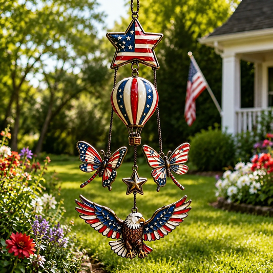 🔥Patriotic Star Spangled American Flag Metal Bell Wind Chime