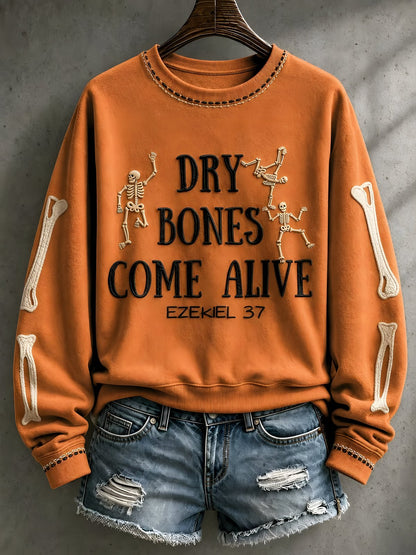 Orange Dry Bones Come Alive Ezekiel 37 Christian women's sweatshirt front view
