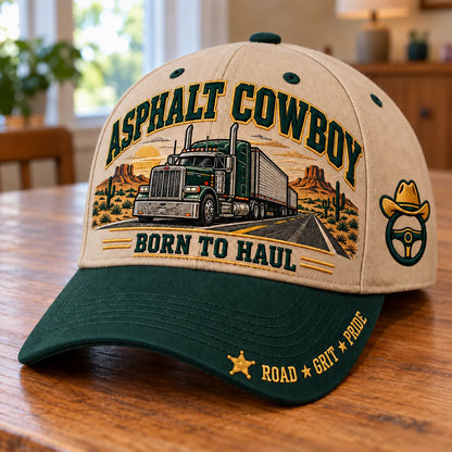 🚛 Asphalt Cowboy Born To Haul – American Trucker Pride Baseball Cap