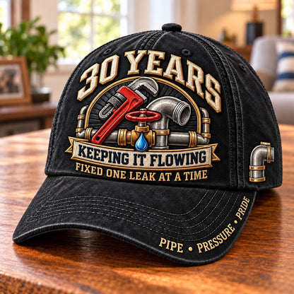 🔧💧 30 Years Keeping It Flowing Plumber Milestone Baseball Cap – Customizable Years