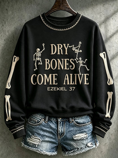 Black Ezekiel 37 scripture Christian long-sleeve sweatshirt with bone sleeve print