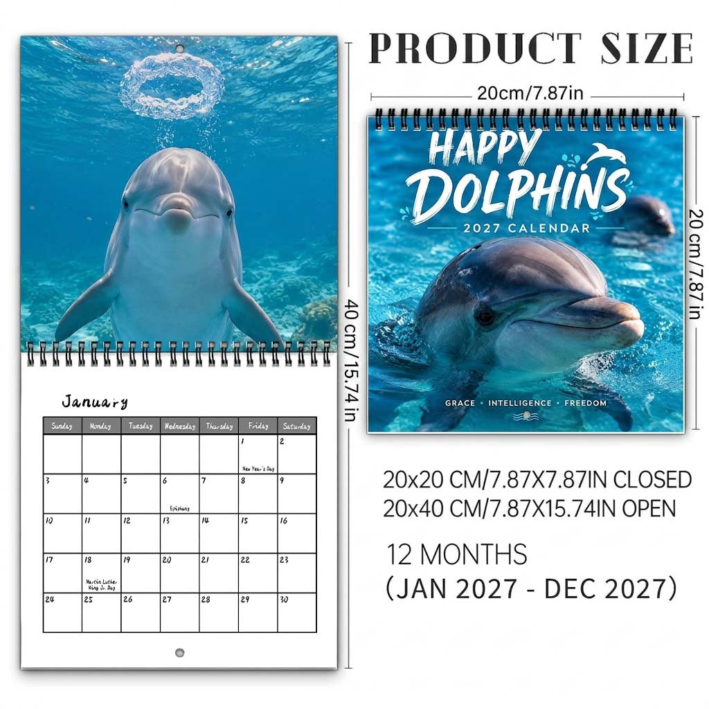 🐬 2027 Happy Dolphins Wall Calendar – 12 Months of Playful Ocean Moments