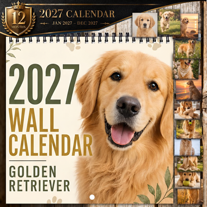 🐶 2027 Golden Retriever Wall Calendar – 12 Months of Heartwarming Golden Moments