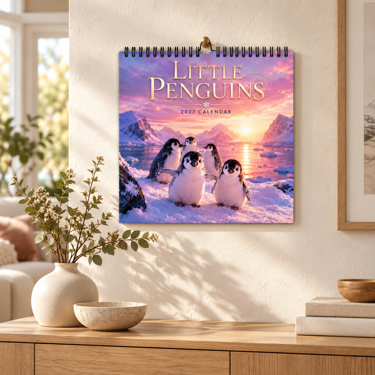 🐧 Penguin Wall Calendar 2027, Cute Monthly Planner With Notes At Home