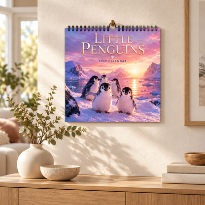 🐧 Penguin Wall Calendar 2027, Cute Monthly Planner With Notes At Home