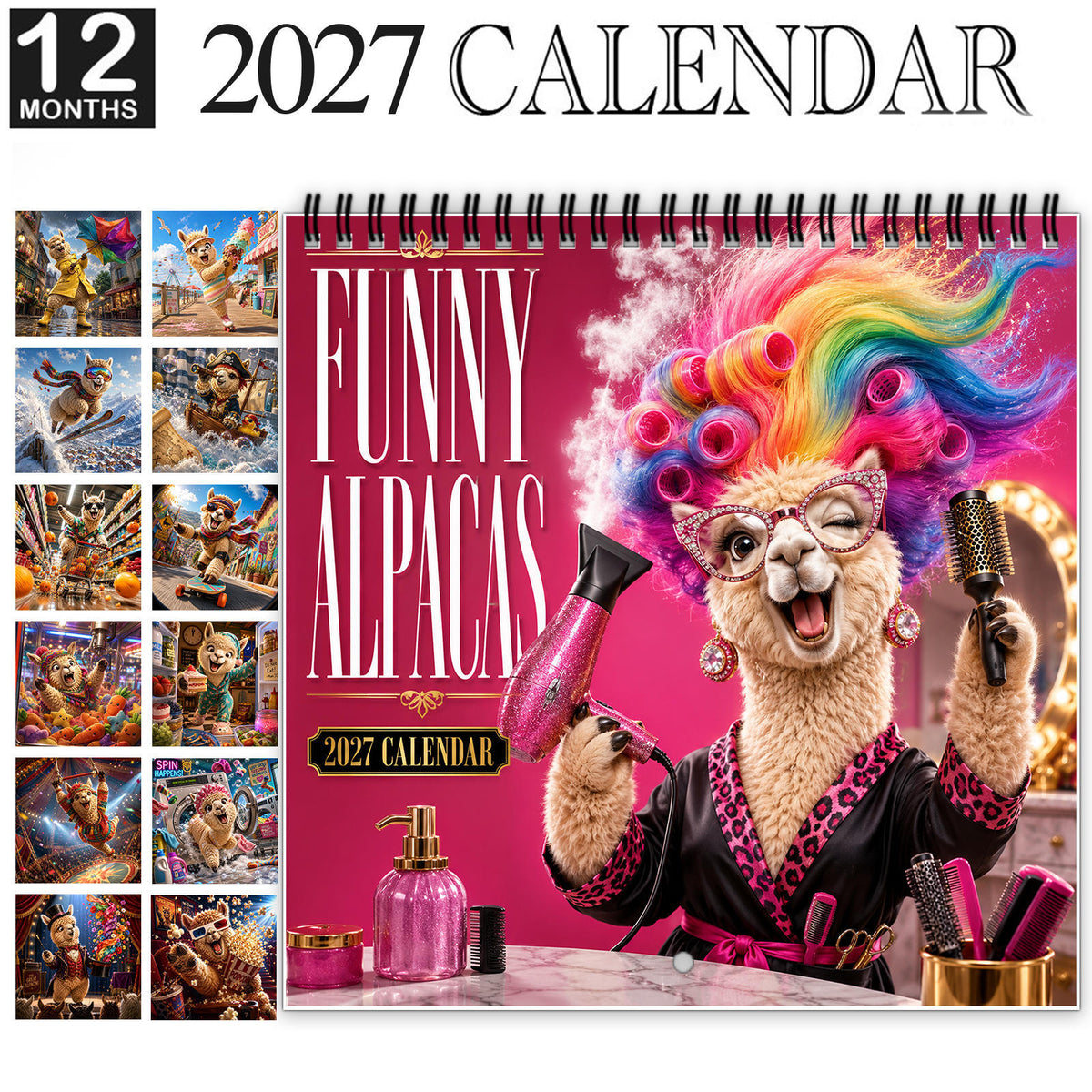 🦙 2027 Funny Alpacas Wall Calendar – 12 Months of Colorful Alpaca Chaos