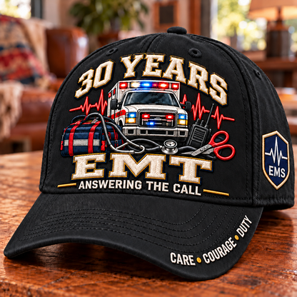 🚑 30 Years Answering The Call EMT Milestone Baseball Cap – Customizable Years