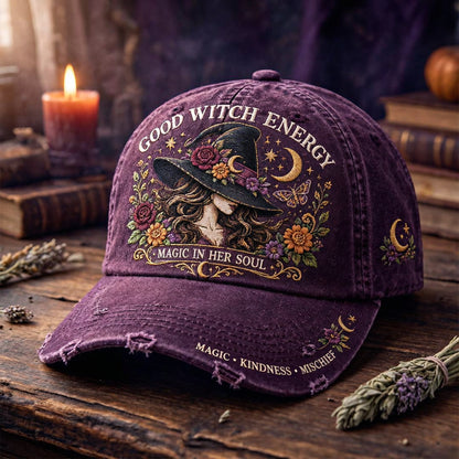 🌙 Good Witch Energy Floral Witch Baseball Cap (🧢100% Cotton)