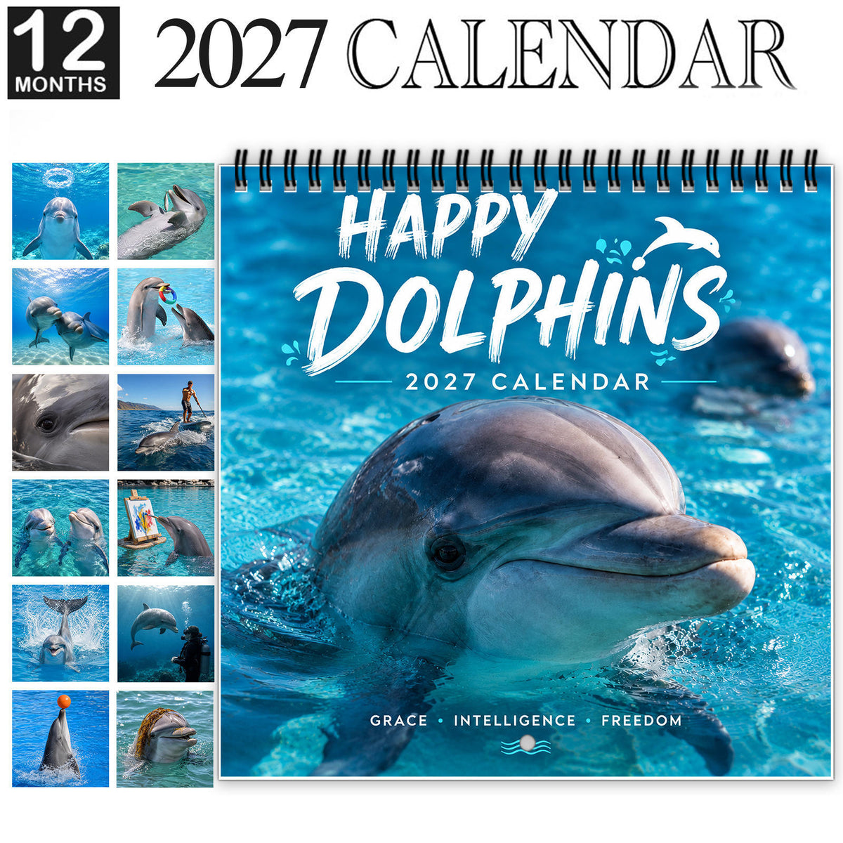 🐬 2027 Happy Dolphins Wall Calendar – 12 Months of Playful Ocean Moments