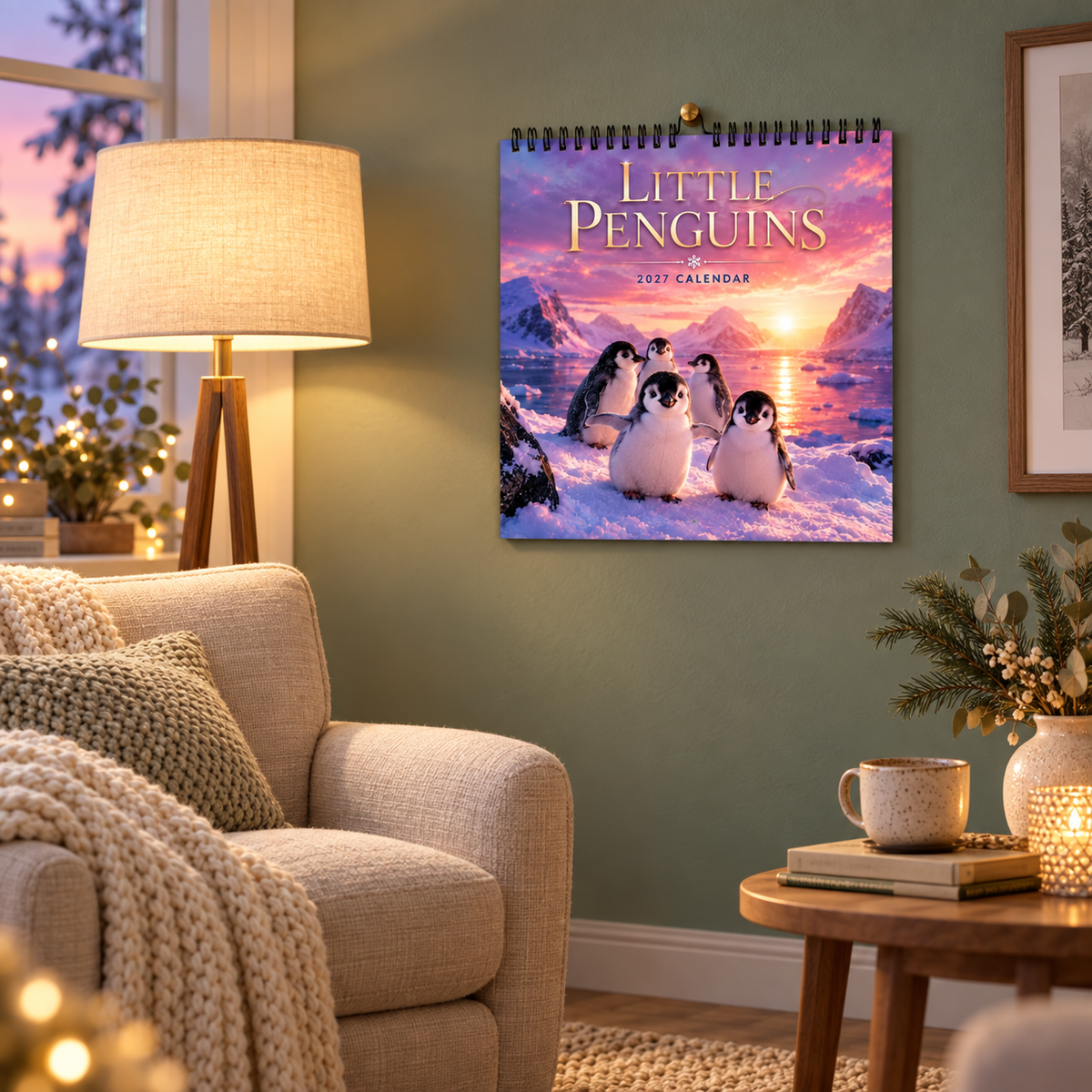 🐧 Penguin Wall Calendar 2027, Cute Monthly Planner With Notes At Home