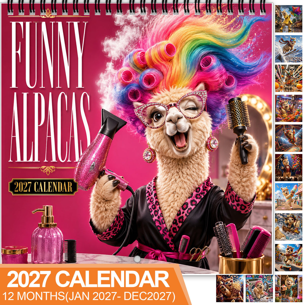 🦙 2027 Funny Alpacas Wall Calendar – 12 Months of Colorful Alpaca Chaos