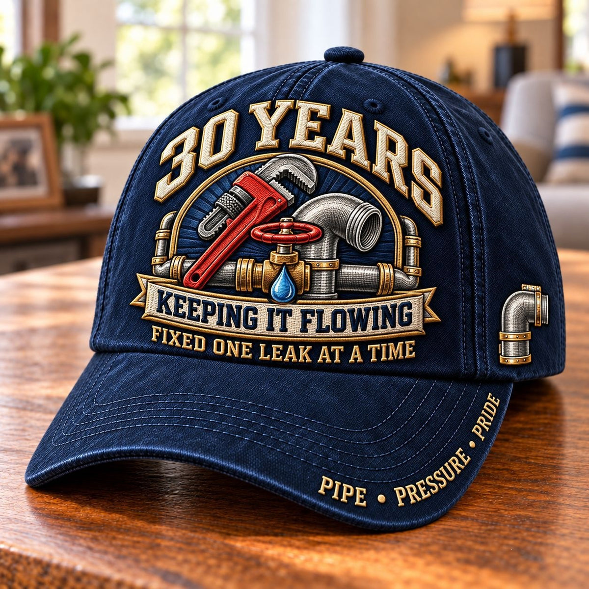 🔧💧 30 Years Keeping It Flowing Plumber Milestone Baseball Cap – Customizable Years