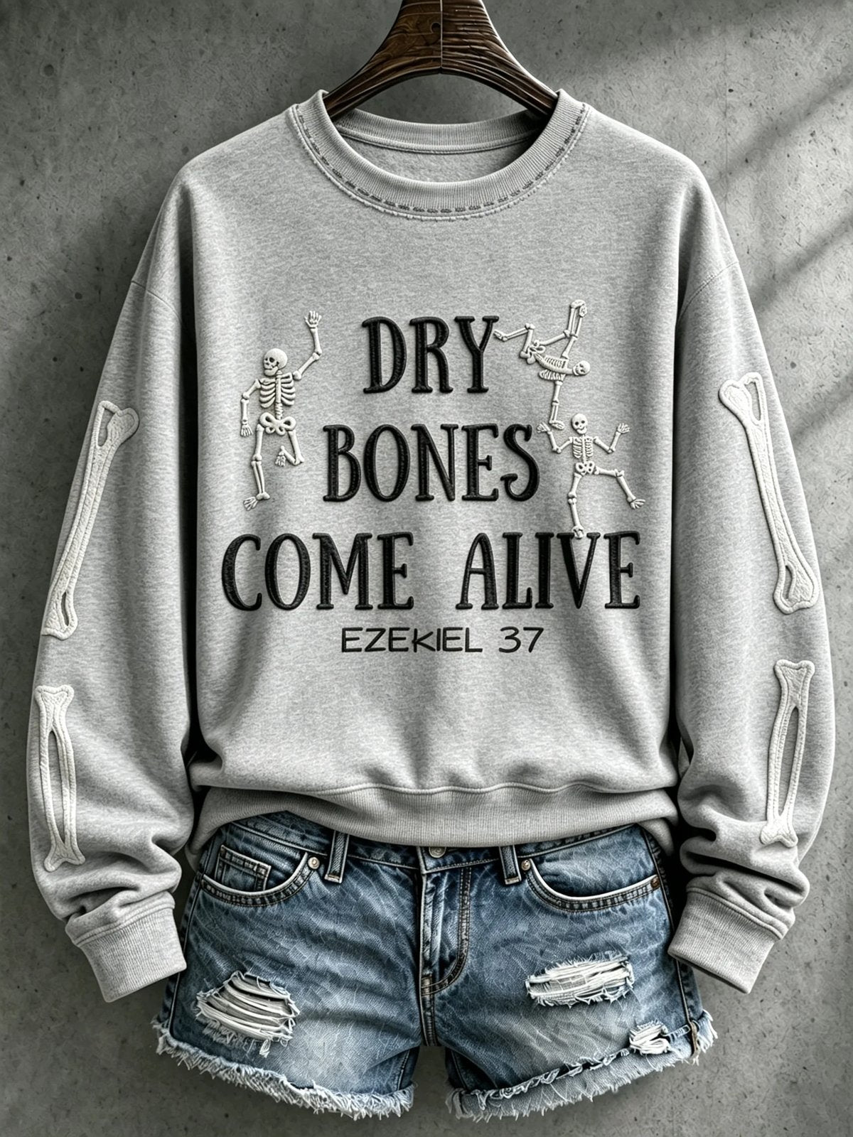 Light gray Dry Bones Come Alive women's faith pullover sweatshirt
