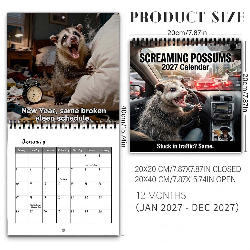 🦡 2027 Screaming Possums Wall Calendar – 12 Months of Relatable Chaos