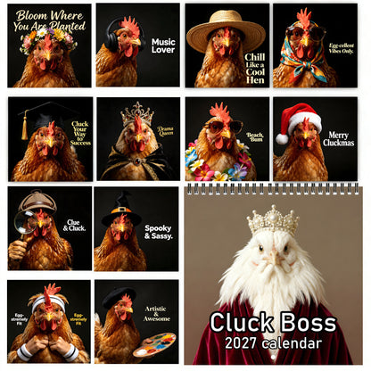 🐔 2027 Cluck Boss Funny Chicken Wall Calendar – 12 Months of Sassy Hen Personalities