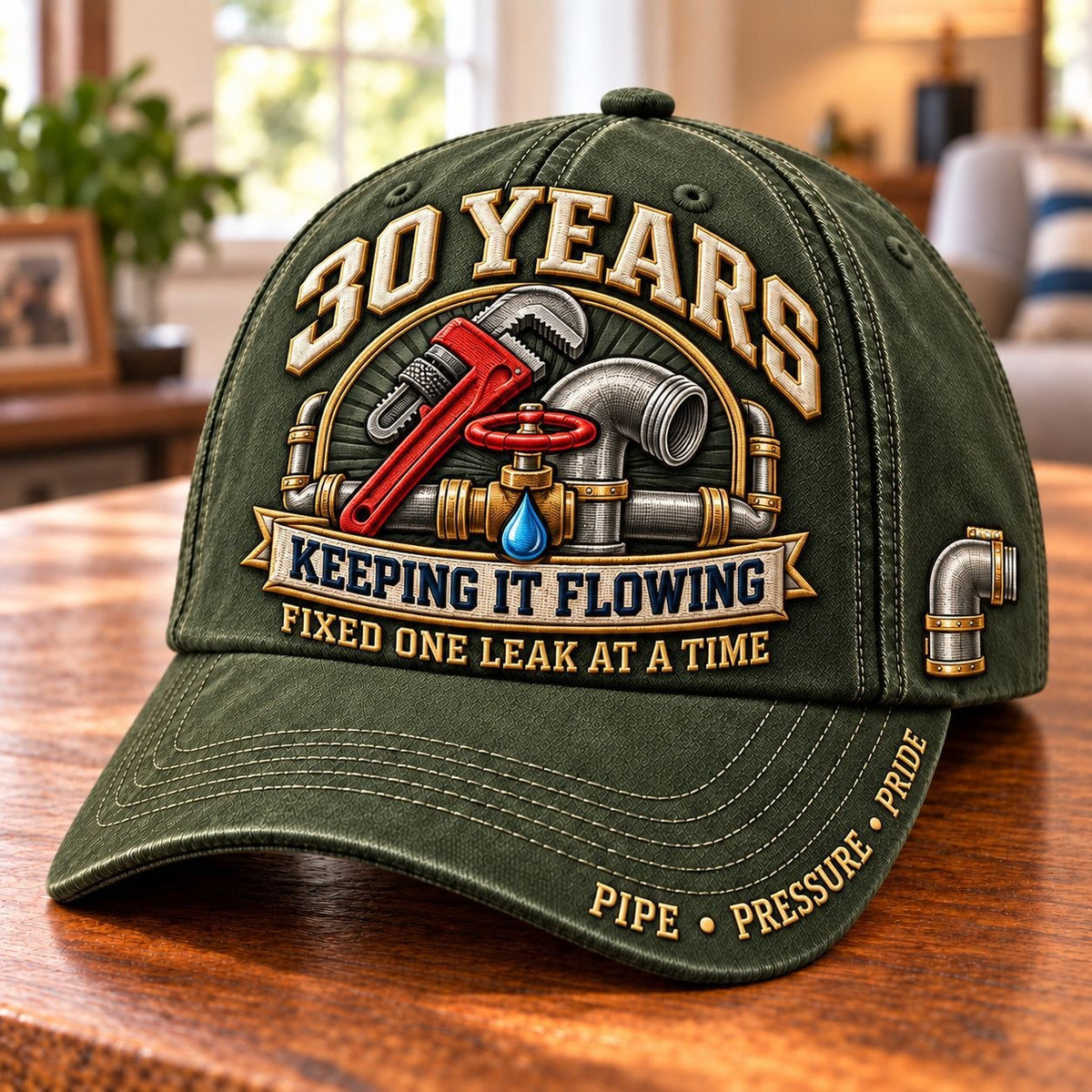 🔧💧 30 Years Keeping It Flowing Plumber Milestone Baseball Cap – Customizable Years