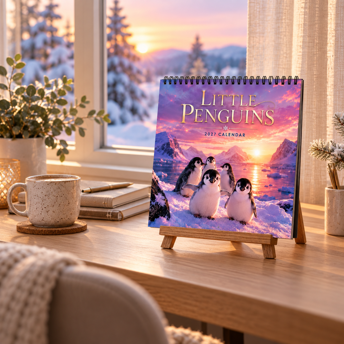 🐧 Penguin Wall Calendar 2027, Cute Monthly Planner With Notes At Home