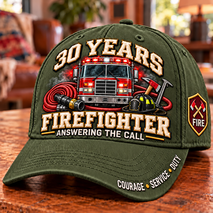 🚒 30 Years Answering The Call Firefighter Milestone Baseball Cap – Customizable Years