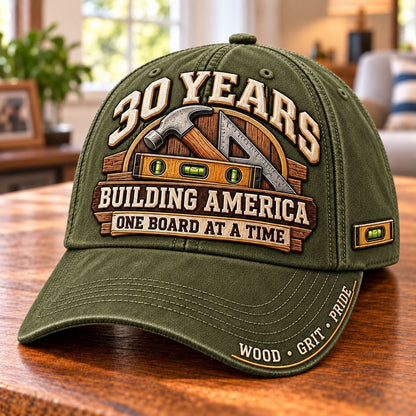 🔨 30 Years Building America Carpenter Milestone Baseball Cap – Customizable Years