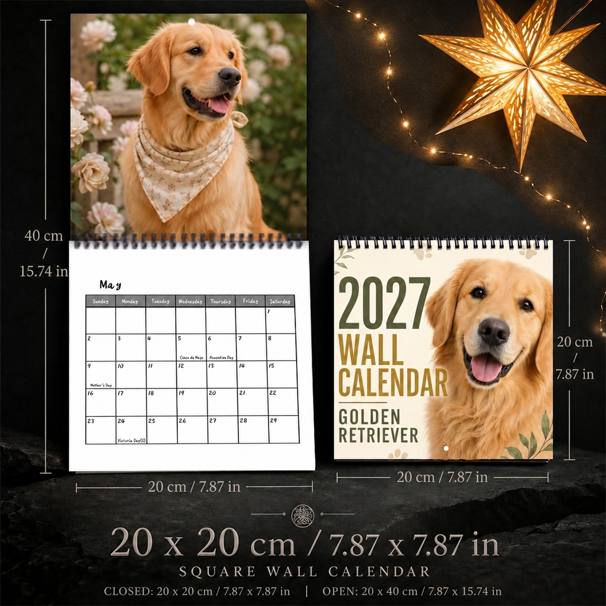 🐶 2027 Golden Retriever Wall Calendar – 12 Months of Heartwarming Golden Moments