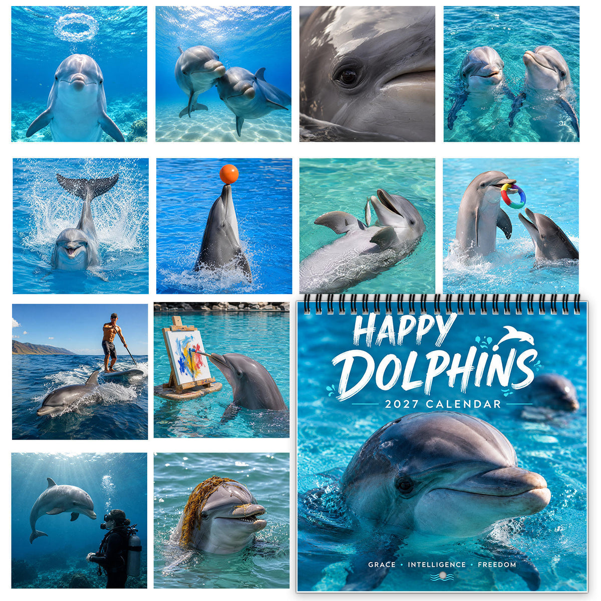 🐬 2027 Happy Dolphins Wall Calendar – 12 Months of Playful Ocean Moments