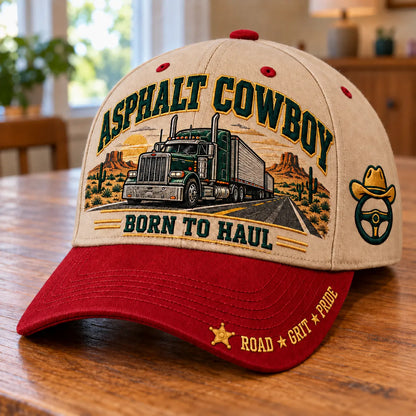 🚛 Asphalt Cowboy Born To Haul – American Trucker Pride Baseball Cap