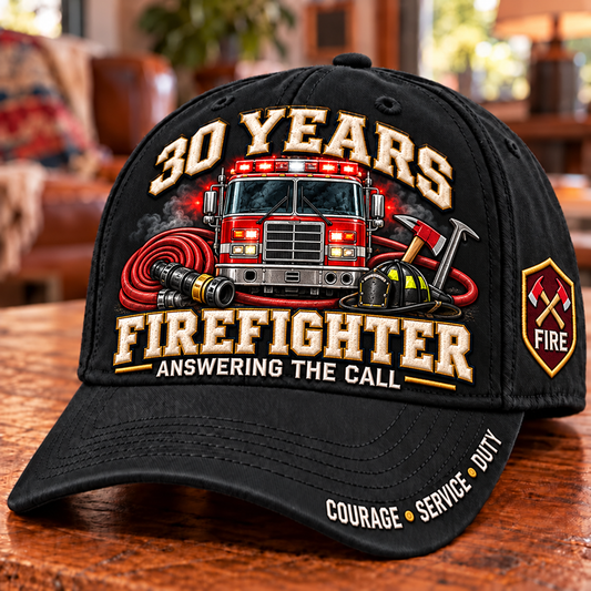 🚒 30 Years Answering The Call Firefighter Milestone Baseball Cap – Customizable Years