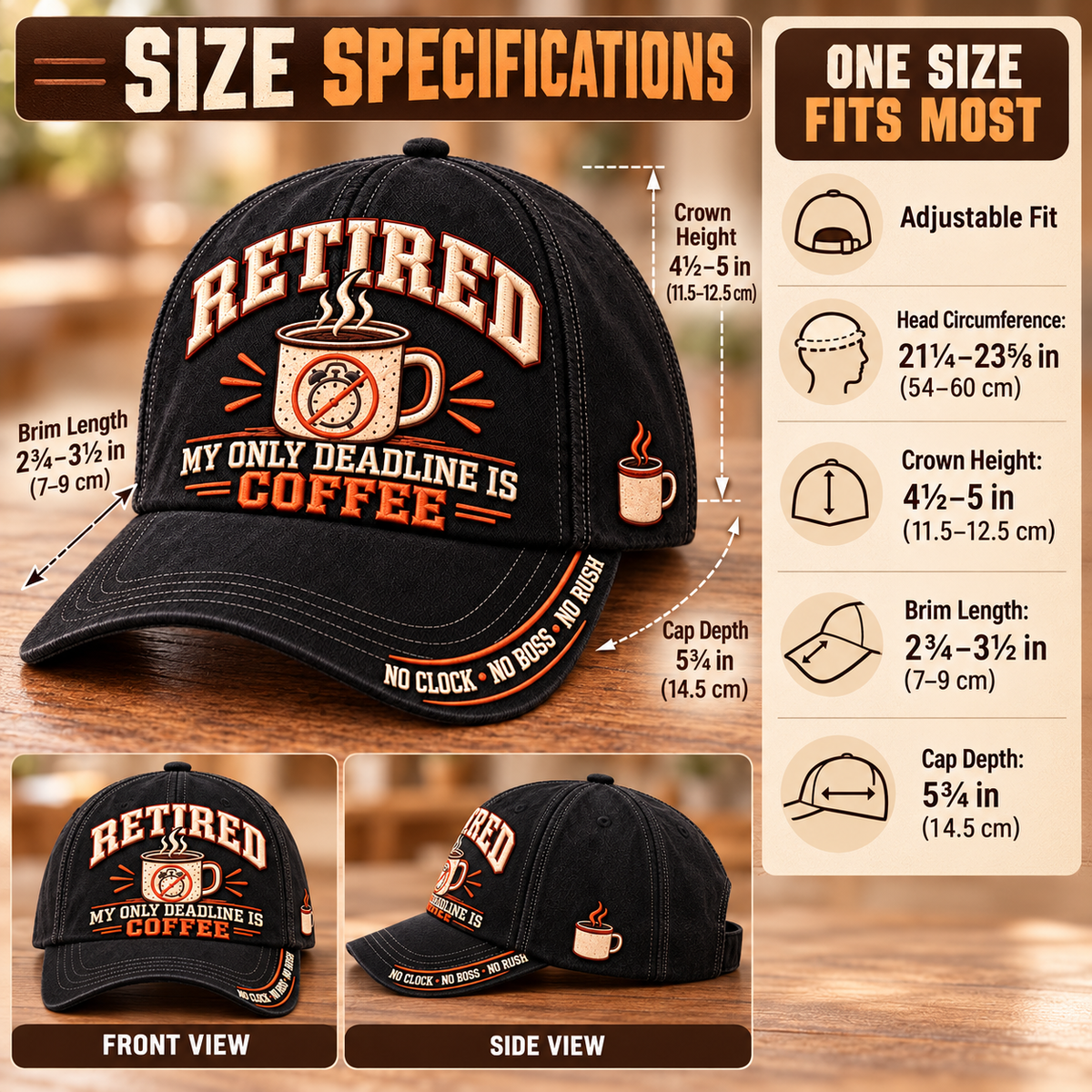 ☕ Retired My Only Deadline Is Coffee Baseball Cap – Funny Retirement Gift