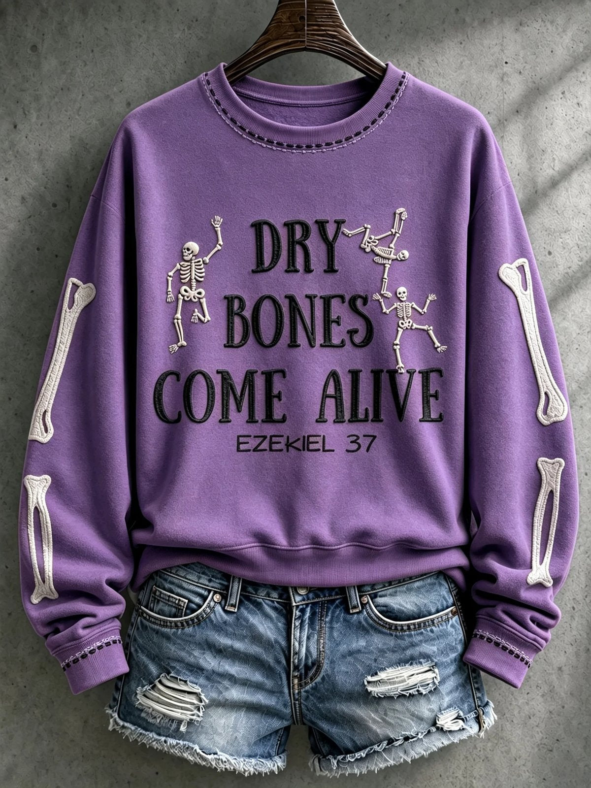 Purple Dry Bones Come Alive scripture women's long-sleeve sweatshirt