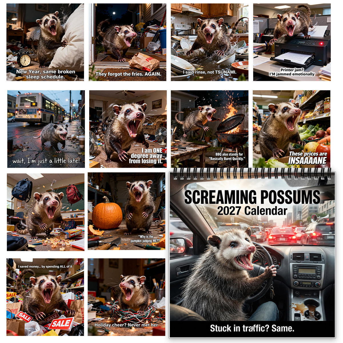 🦡 2027 Screaming Possums Wall Calendar – 12 Months of Relatable Chaos