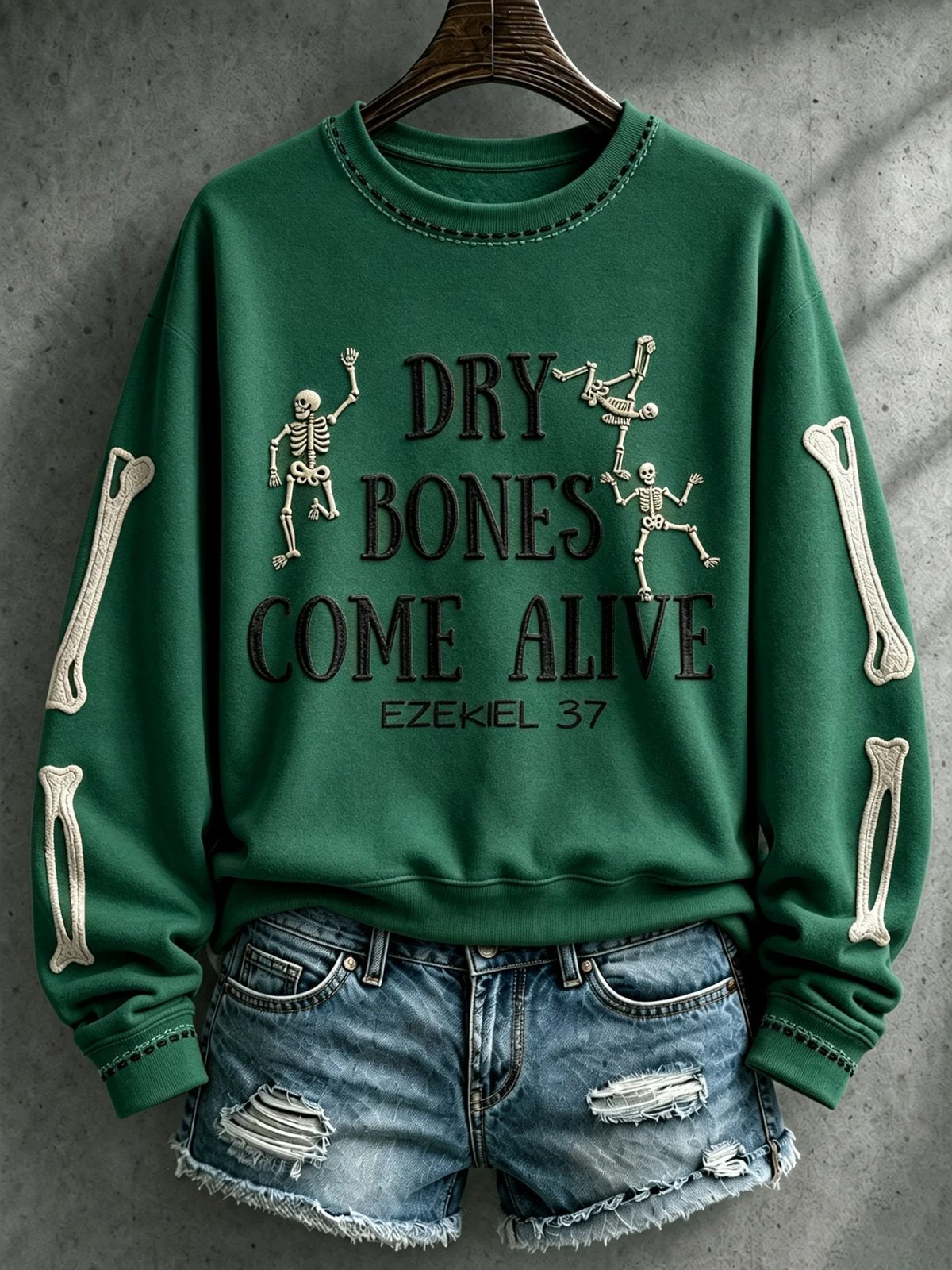 Dark green Christian faith Ezekiel 37 women's cozy pullover