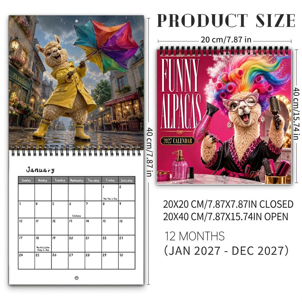 🦙 2027 Funny Alpacas Wall Calendar – 12 Months of Colorful Alpaca Chaos