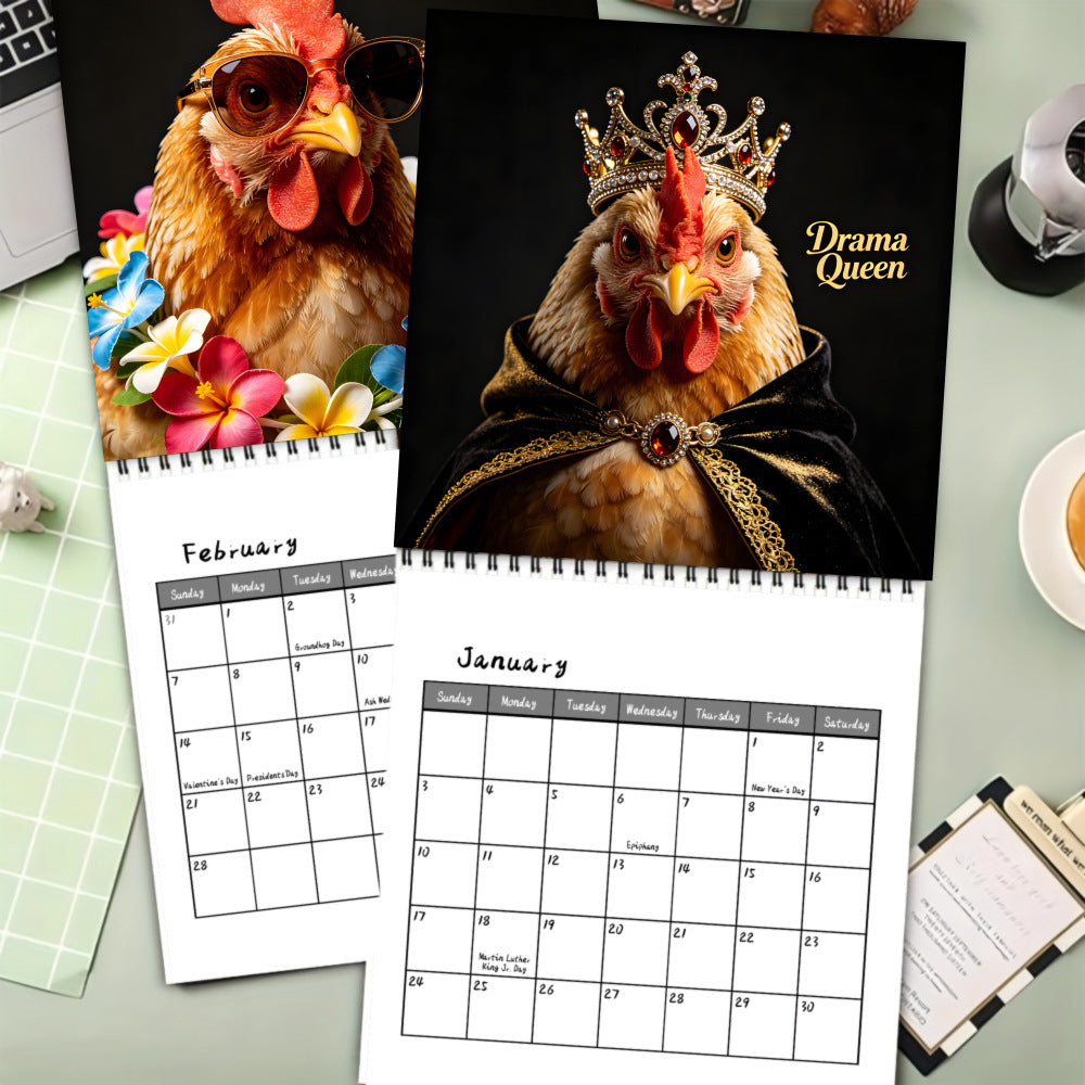 🐔 2027 Cluck Boss Funny Chicken Wall Calendar – 12 Months of Sassy Hen Personalities