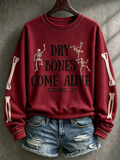 Burgundy Dry Bones Come Alive women's Christian sweatshirt front view