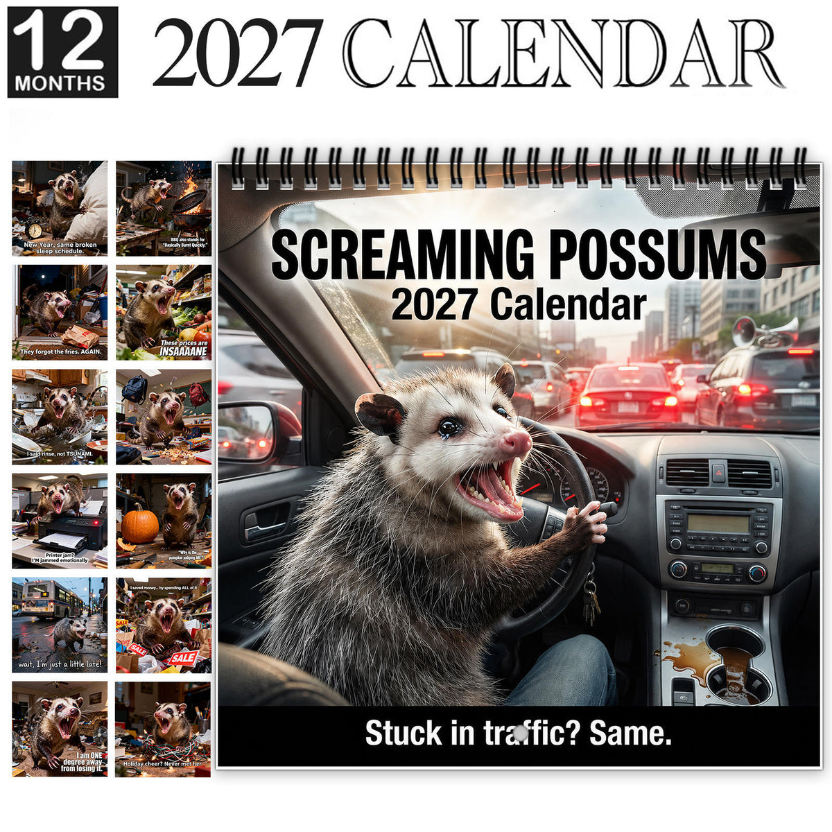 🦡 2027 Screaming Possums Wall Calendar – 12 Months of Relatable Chaos