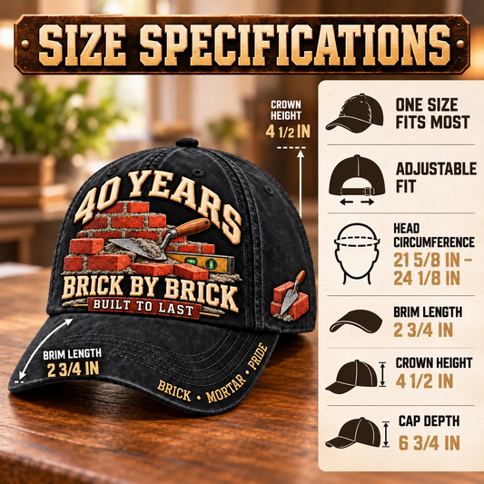 🧱 40 Years Brick By Brick Mason Milestone Baseball Cap