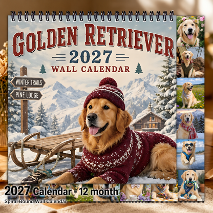 🐶 2027 Golden Retriever Wall Calendar – 12 Months of Adorable Golden Moments