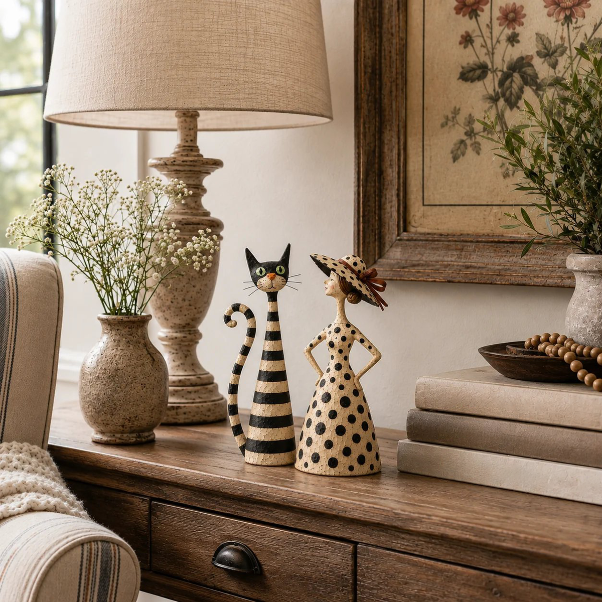 👑 Vintage Cat & Lady Sculptures 🐈