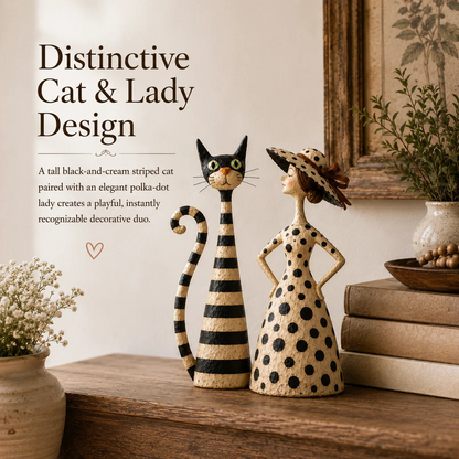 👑 Vintage Cat & Lady Sculptures 🐈