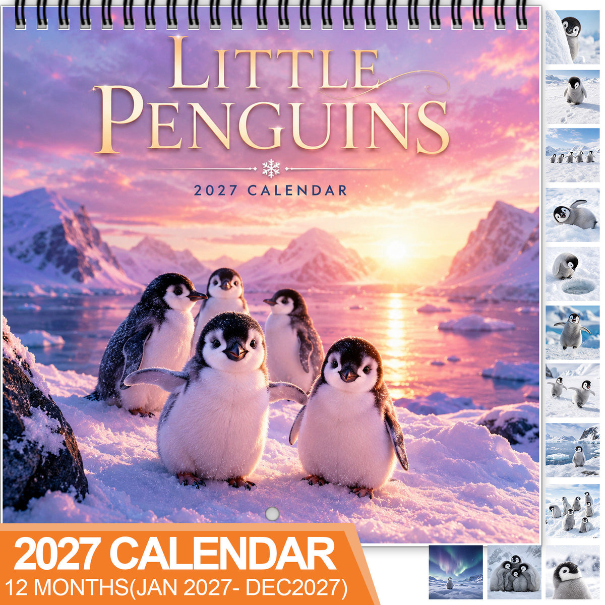 🐧 Penguin Wall Calendar 2027, Cute Monthly Planner With Notes At Home