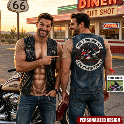Funny Don't Follow Me - Personlized Vehicle Photo Shirt - Gift For Biker