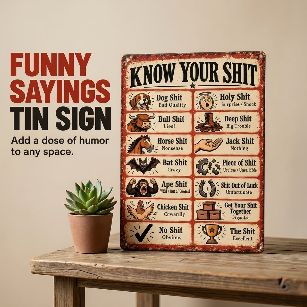 💩 Know Your Shit Funny Vintage Metal Tin Sign – Adult Humor Wall Décor